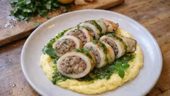 Sausage-Stuffed Calamari Over Creamy Polenta (With a Bright Parsley Sauce)