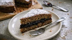 Rustic Buckwheat Walnut Cake with Blueberry Jam (Perfect Make-Ahead Slice)