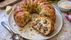 Italian Savory Bundt Cake with Sausage, Mushrooms, and Provolone (Great for Potlucks)
