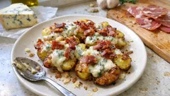 Air-Fryer Smashed Potatoes With Gorgonzola and Speck (Crispy Edges, Melty Top)
