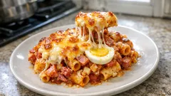 Pasta Pasticciata—an easy baked pasta casserole with melty provola and deli meats