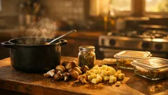 Hearty potato and mushroom soup that turns out thick and cozy every time