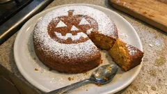 Soft Pumpkin Hazelnut Cake With a Powdered Sugar Stencil (Perfect for Fall)